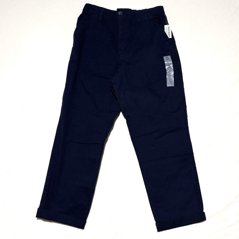 Old Navy OG Chino Pants Boys Size M Navy Blue NWT Elastic Waist Straight Leg